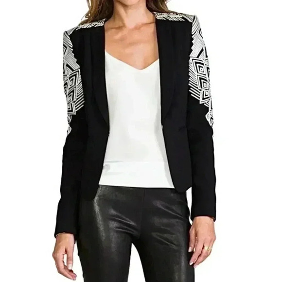 New REVOLVE BCBG MaxAzria Bolero Blazer Embroidered Crop 90s Y2K Tailored Boho - Picture 1 of 17